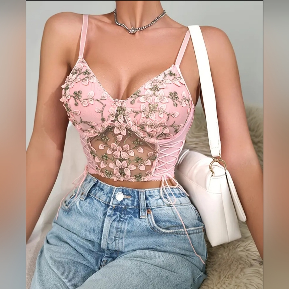 Floral Embroidery Top Corset Bustier